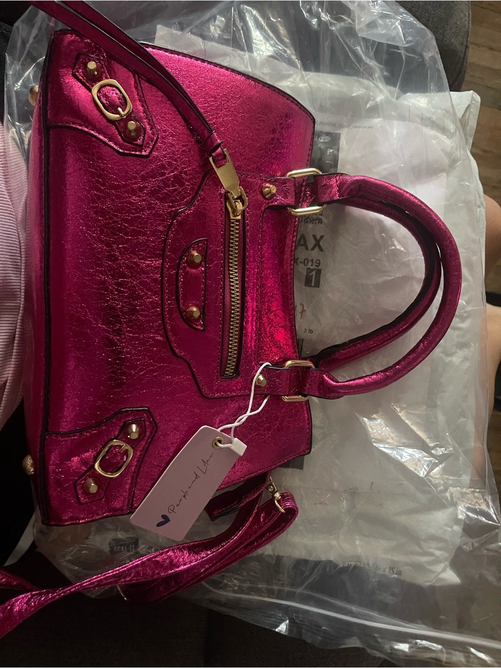 Metallic Fuchsia Women's Satchel Handbag with Gold Hardware